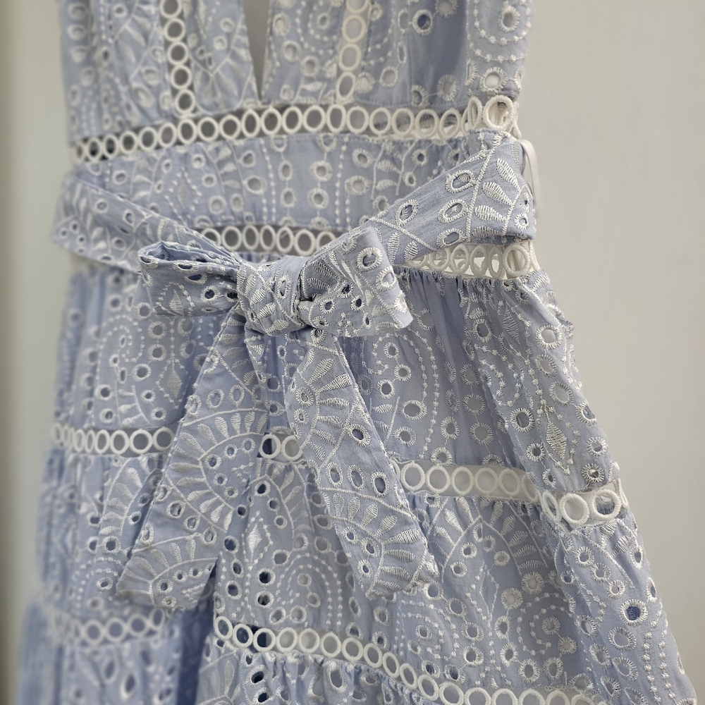 Karina Grimaldi Alba Eyelet Midi Dress Sky Blue Size S Summer Wedding Guest - Picture 11 of 16